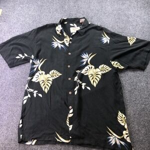 Thumbs Up Men's Hawaiian Shirt Button Up Sz L Black